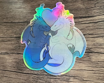 Holographic Dragon Sticker | Iridescent Mythical Fantasy Love Decal | Water Bottle Laptop Journal Scrapbook Art | Fairycore Whimsical