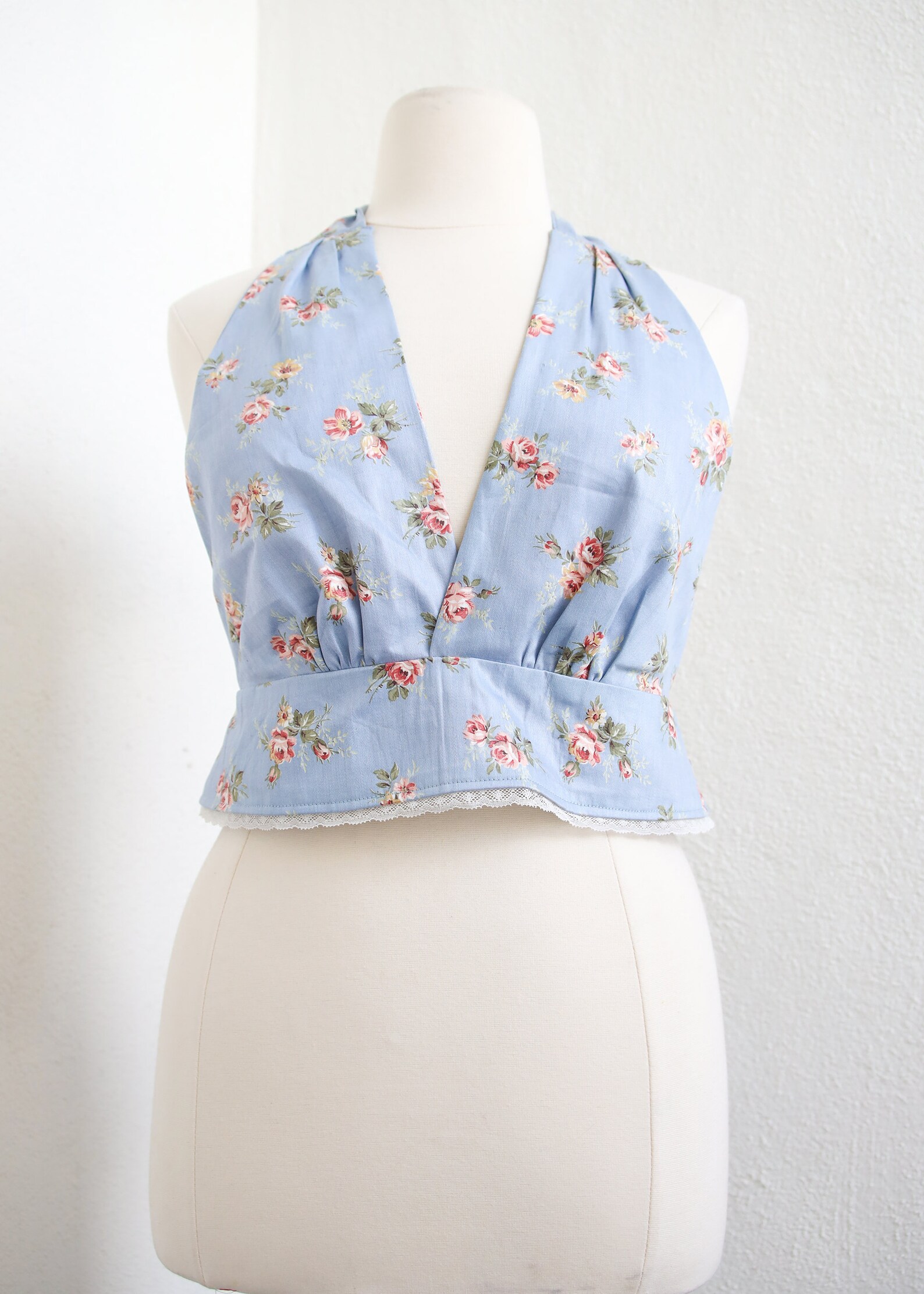 Blue Floral Crop Top Plunge Cropped Bralette Summer Halter Etsy
