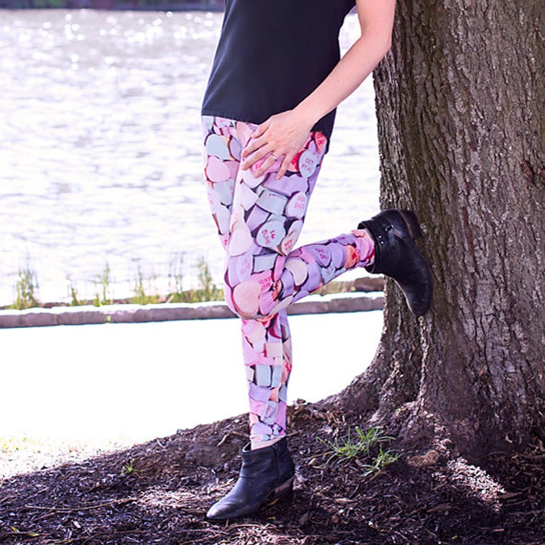 Candy Heart Leggings Valentine's Day Leggings Pink Etsy