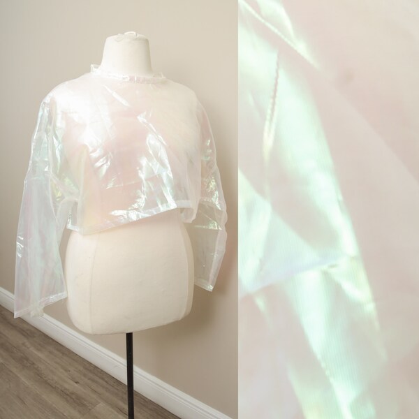 Iridescent Mesh Top | Opalescent Long Sleeve Pullover | Sheer Cropped Blouse | Fairycore Cottagecore Kawaii Festivalwear | Lightweight Tee