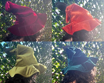 Slouchy Witch Hat | Velvet Halloween Wizard Costume | Fairy Pixie Cottagecore Woodland Elven Cosplay | Gothic Mystical Head Accessories