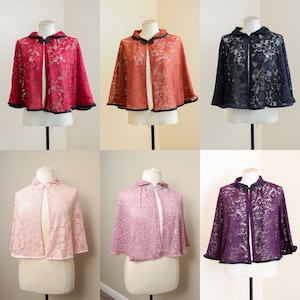 Floral Lace Capelet | Peter Pan Collar Vintage Style Cape | Wedding Shoulder Shawl Wrap | Cottagecore Goblincore Fairycore Goth Fantasy LARP
