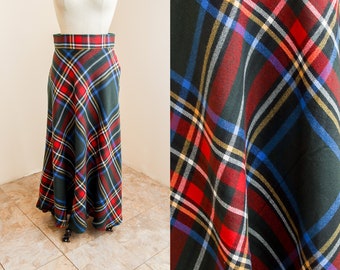 Plaid Flannel Midi Skirt | A-line Vintage Inspired Tea Length | Fall Winter Christmas Holiday Tartan Pattern | Cottagecore Dark Academia