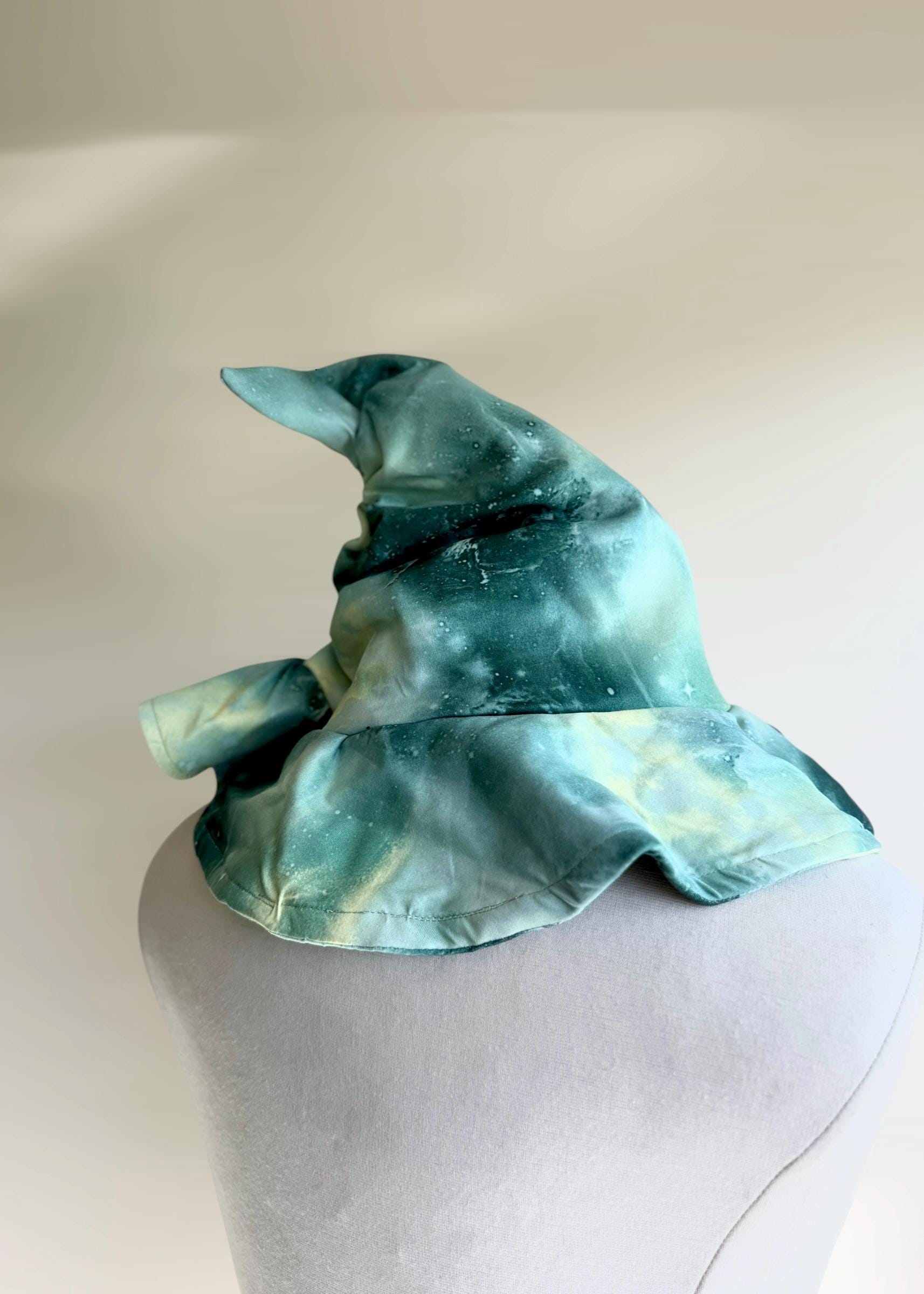 Slouchy Witch Hat | Astrology Halloween Wizard Costume | Fairy Cottagecore Woodland Elven Cosplay | Green Nebula Galaxy Head Accessories