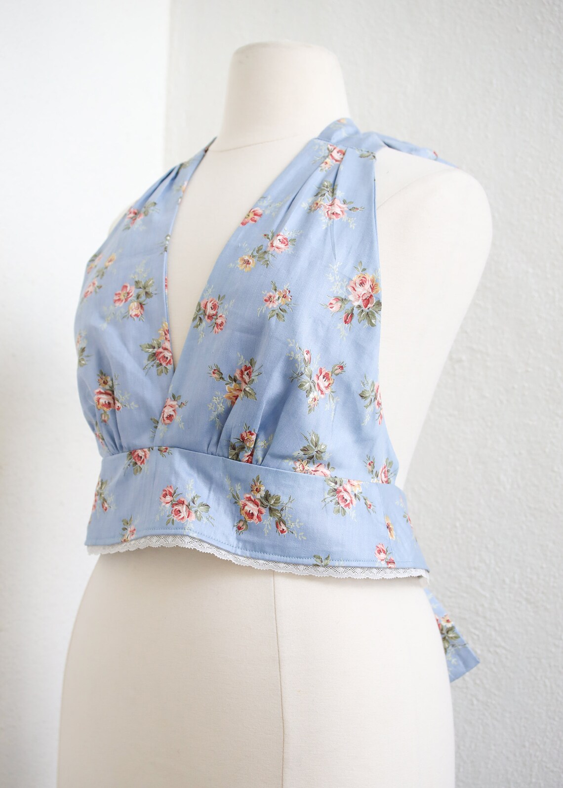 Blue Floral Crop Top Plunge Cropped Bralette Summer Halter Etsy