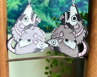 Pendientes de pila de zarigüeyas / Joyas artísticas de zarigüeyas divertidas y extravagantes