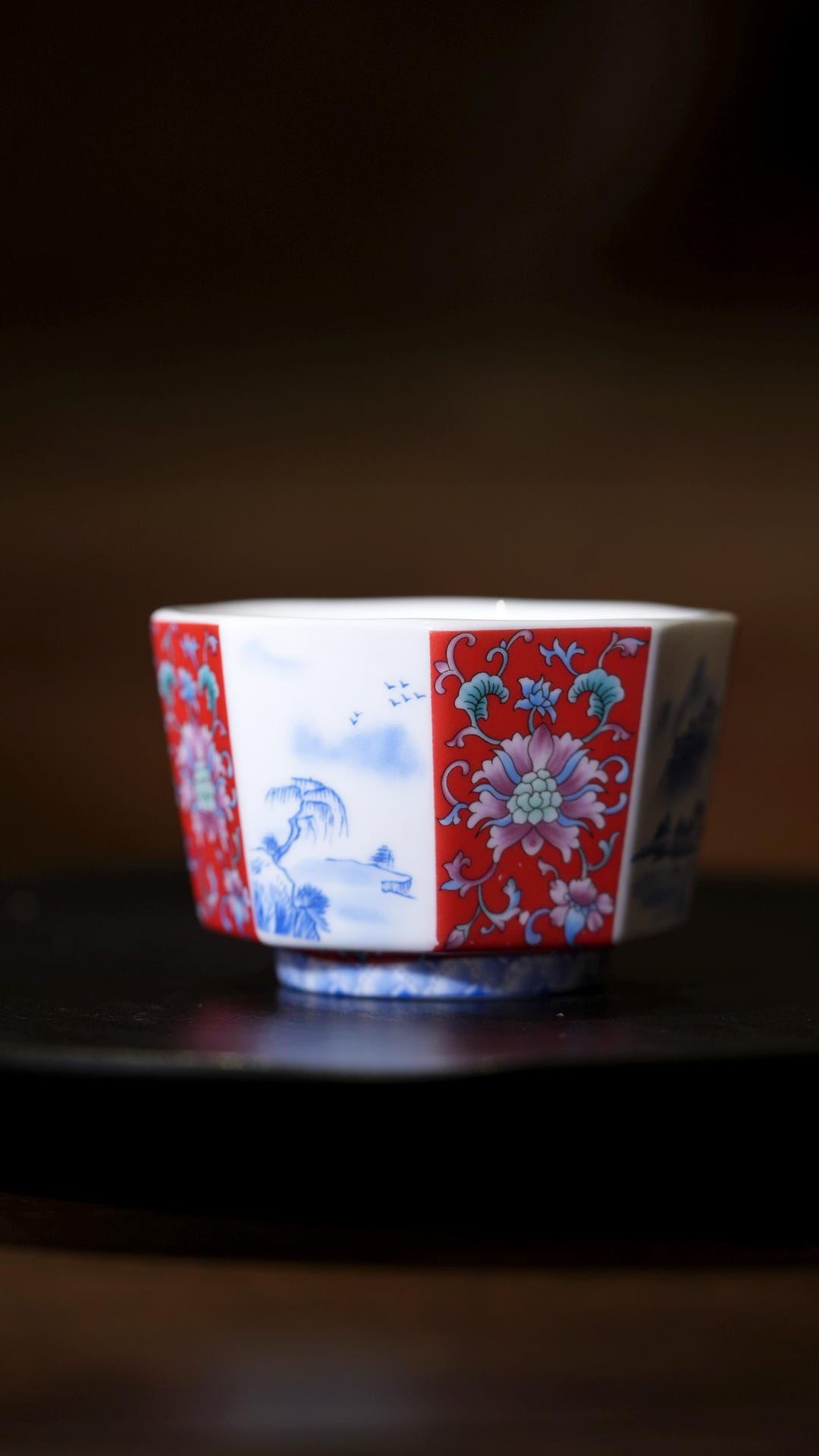 Hexagon Red & Blue Porcelain Tea Cup - Etsy
