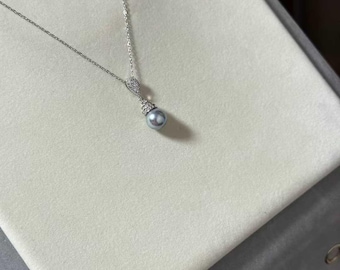 True Multi Akoya Pearl Pendant Necklace, 8-9mm Dark Blue Akoya Pearl, Sterling Silver Minimalist Jewelry, Stackable Gift for Her