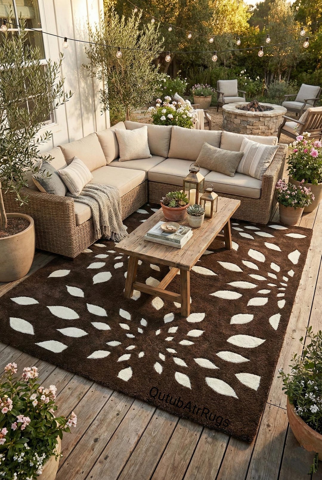 Tui Rugs Hand Tufted Floral Leaf Rug | Brown & Ivory Area Rug | Handmade Wool ...