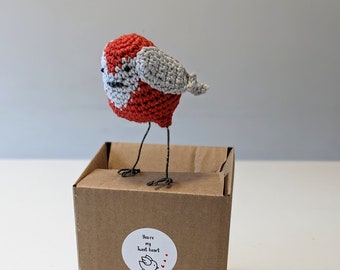 Crochet Mother's day love bird sculpture orange/red and white