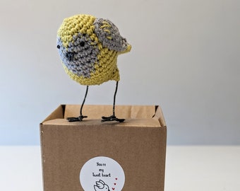 Crochet Mother's day love bird sculpture Yellow and Grey