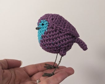 Crochet Mothers day love bird sculpture Purple and Blue