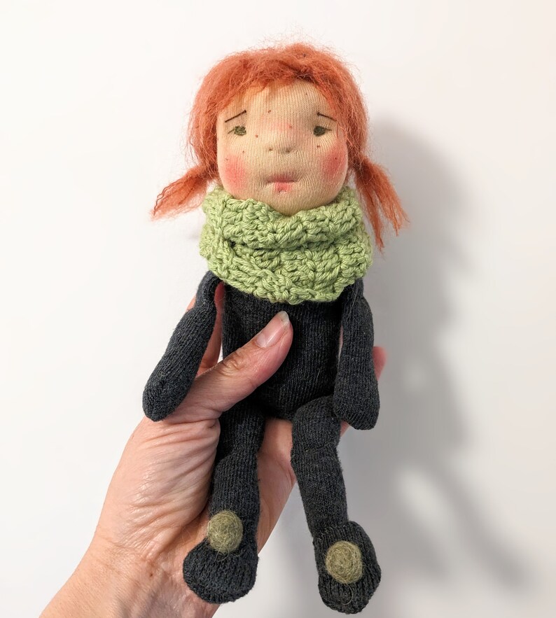 Amber mini grey waldorf sock doll. image 2