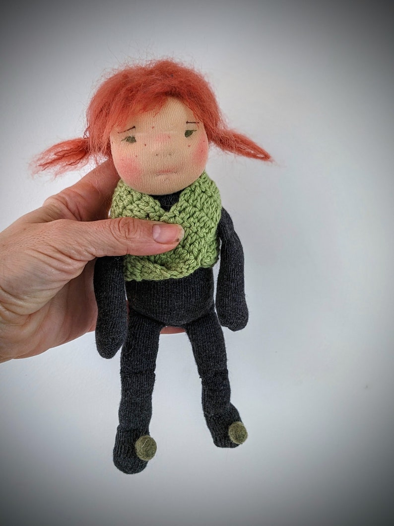 Amber mini grey waldorf sock doll. image 1