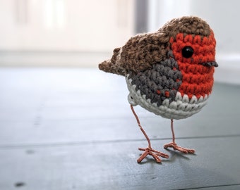 Crochet Robin bird sculpture -cute amigurumi