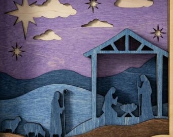 MD539 Nativity Scene Shadow Box SVG, 3D Layered Nativity Laser Cut File, Christmas Manger Wall Art Decor, Glowforge CNC