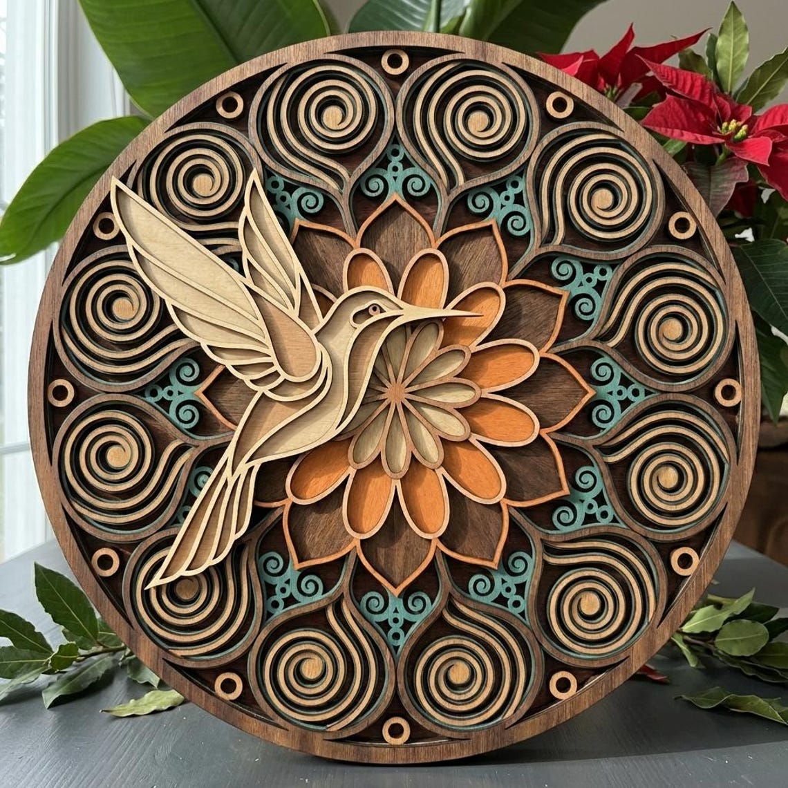 MD132 Hummingbird Mandala Layered Wood SVG, Floral Circle Laser Cut ...