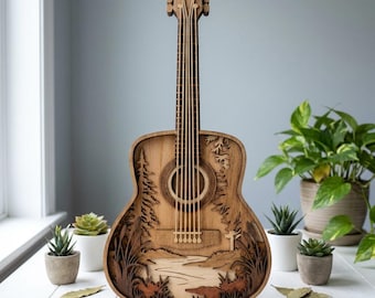 MD179 Arte mural de guitarra en capas, archivo SVG de música en madera multicapa, arte musical