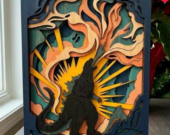 MD360 Monstruo gigante en madera laminada SVG, archivo de corte láser de monstruo marino, arte mural de criatura fantástica Glowforge CNC