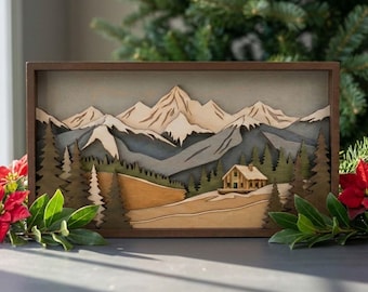 MD46 Layered Forest and mountain Snow Wall Art SVG 3D wood wall Nature Scene Laser Cut File Wood Art  CNC Laser Design laser cut svg file
