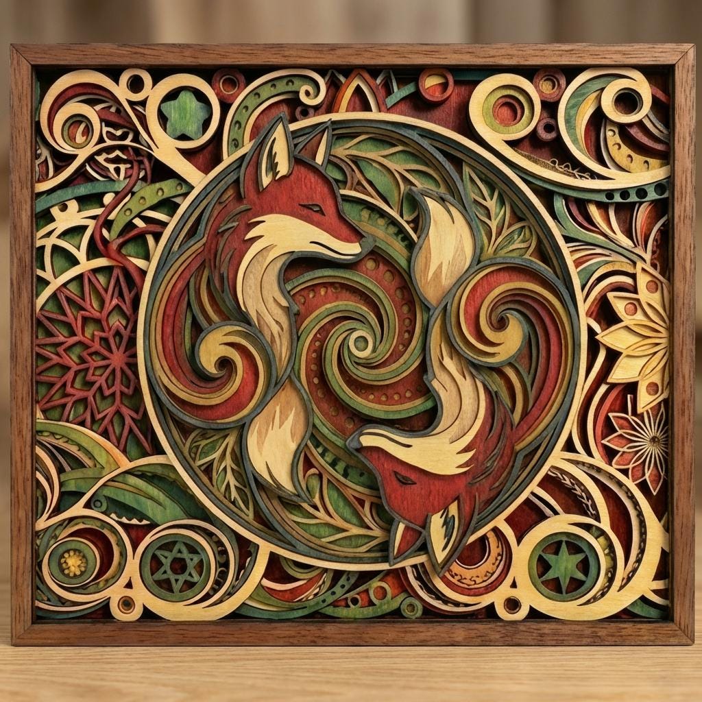 MD125 Layered Fox Mandala Wall Art SVG 3D Woodland Wolf Laser Cut File ...