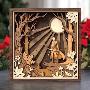 MD437 Elf Wizard Forest Layered Wood SVG, Fantasy Mage Laser Cut File, Magic Woodland Wall Art Glowforge