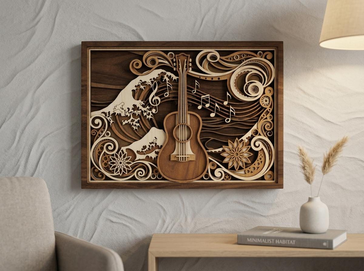MD489 Ukulele Wall Art SVG 3D Woodland Nature Scene Laser Cut File