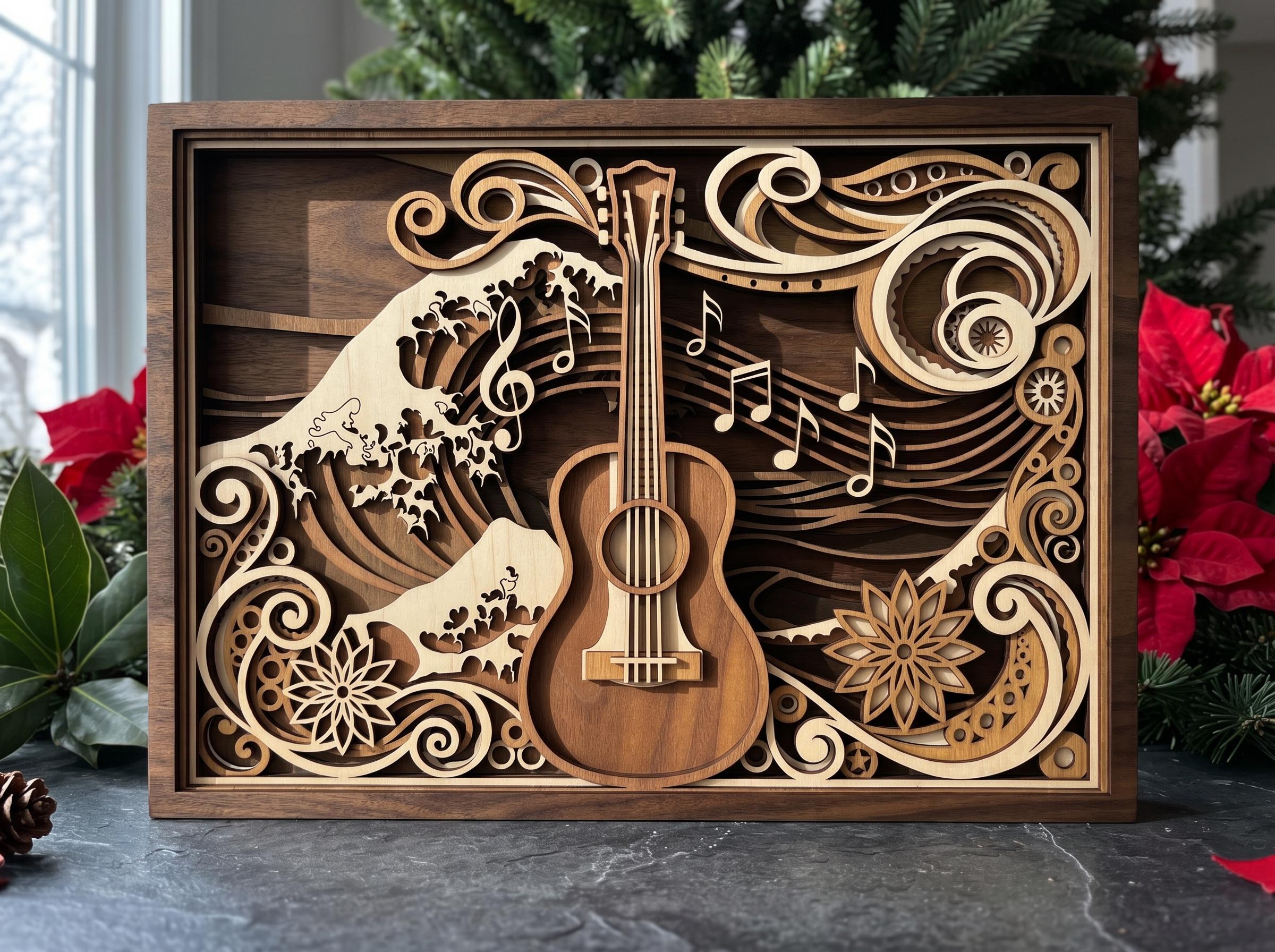 MD489 Ukulele Wall Art SVG 3D Woodland Nature Scene Laser Cut File