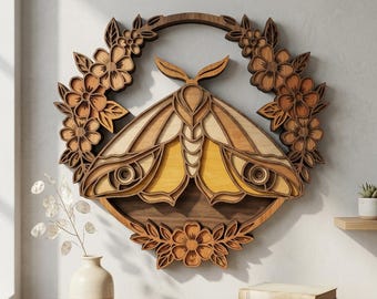 MD155 Luna Moth Layered Wood SVG, Floral Moth Laser Cut File, 3D Wooden Wall Art, Glowforge CNC Design, Nature Decor