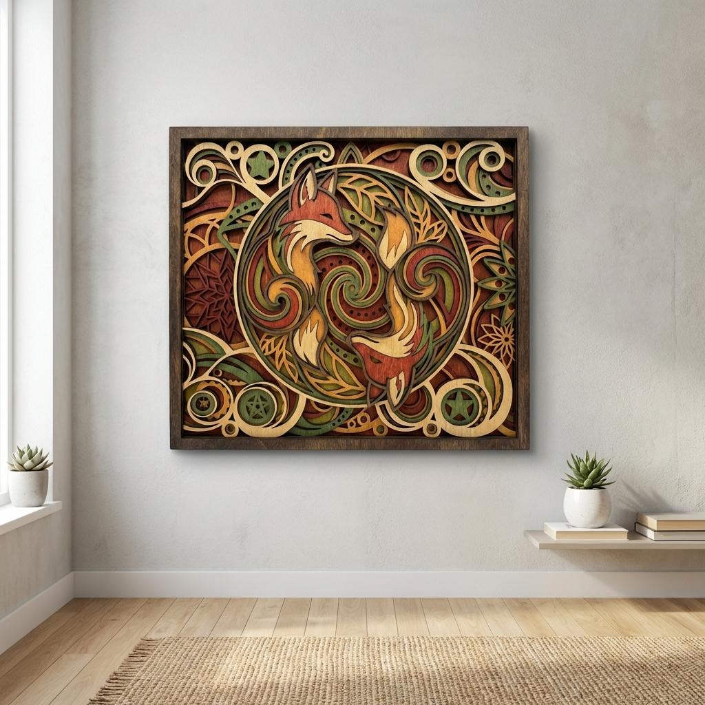 MD125 Layered Fox Mandala Wall Art SVG 3D Woodland Wolf Laser Cut File ...