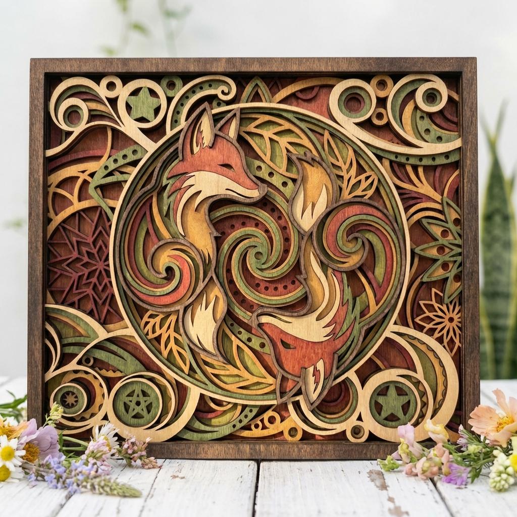 MD125 Layered Fox Mandala Wall Art SVG 3D Woodland Wolf Laser Cut File ...