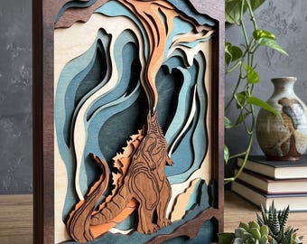 MD389 Monstro Gigante de Gelo em Madeira Laminada SVG, Arquivo de Corte a Laser de Monstro Marinho, Arte de Parede de Criatura Fantástica para CNC Glowforge
