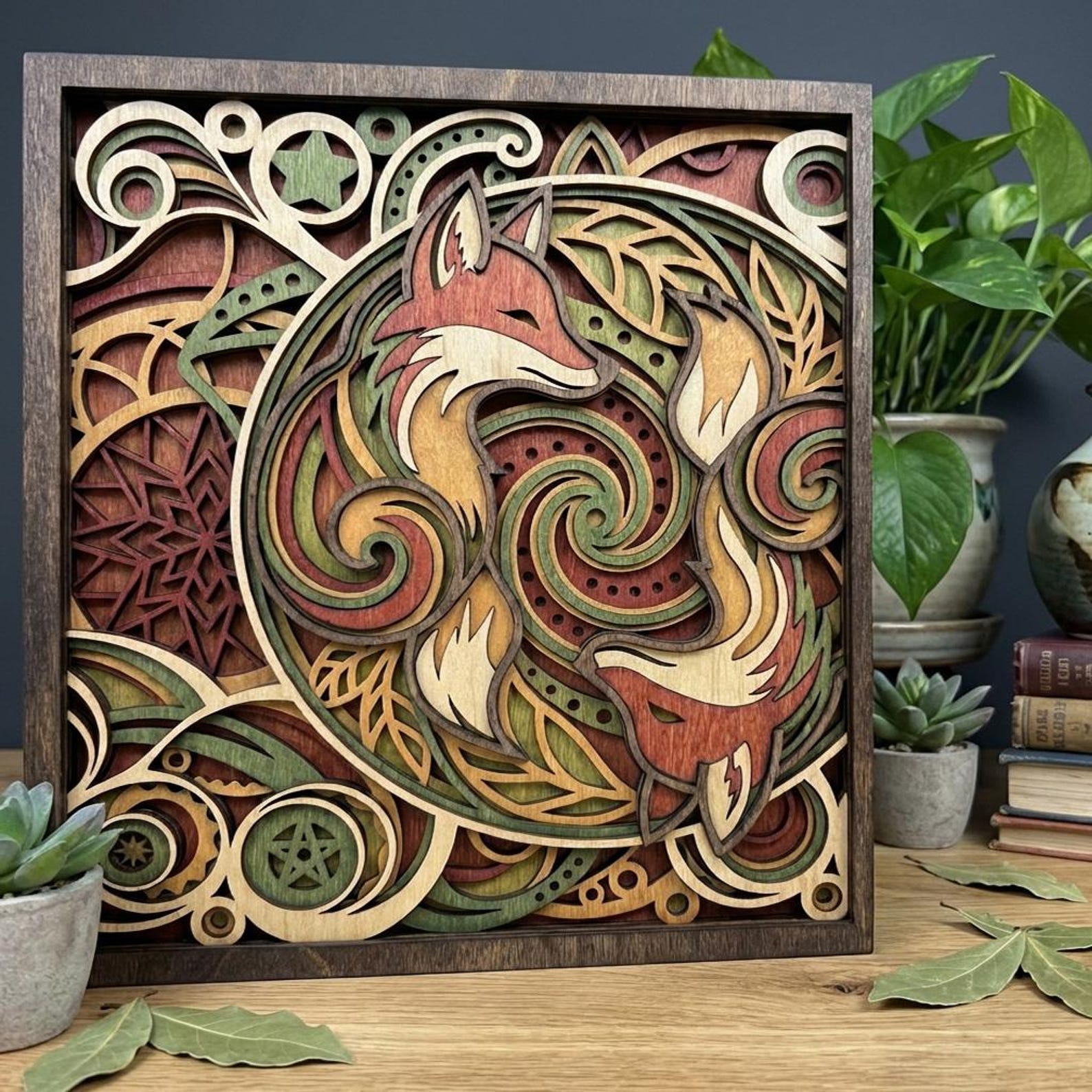 MD125 Layered Fox Mandala Wall Art SVG 3D Woodland Wolf Laser Cut File ...