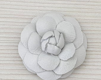 Flower Camellia made of natural leather - white
