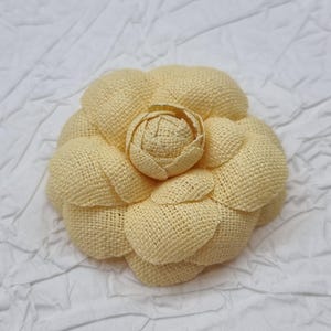 Linen Camellia Brooch: Burlap Fabric Flower Pin, 7cm