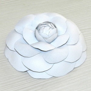 White Leather Camellia Brooch: Elegant Flower Pin