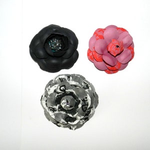 Flower brooch Camellia of natural leather, Camellia in different color, camellia flower, leather camellia brooch, in one copy only!