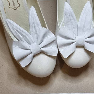 Leather Shoe Clips, bow with rabbit ears shoe clips in white color
