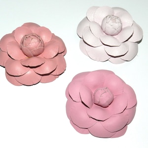 Pink Leather Camellia Brooch: Handmade Flower Pin