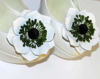 Leather flower shoe clips- anemone flower, wedding / party accessories, Anemone flower, Anemone shoe clips