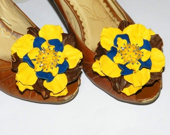 Leather flower Shoe Clips, shoe clips, genuine leather shoe clips, shoe jewelry,  clips for shoes