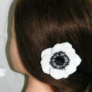 White Leather Anemone Hair Pins: Bridal Party Accessories, Set of 3 or 5