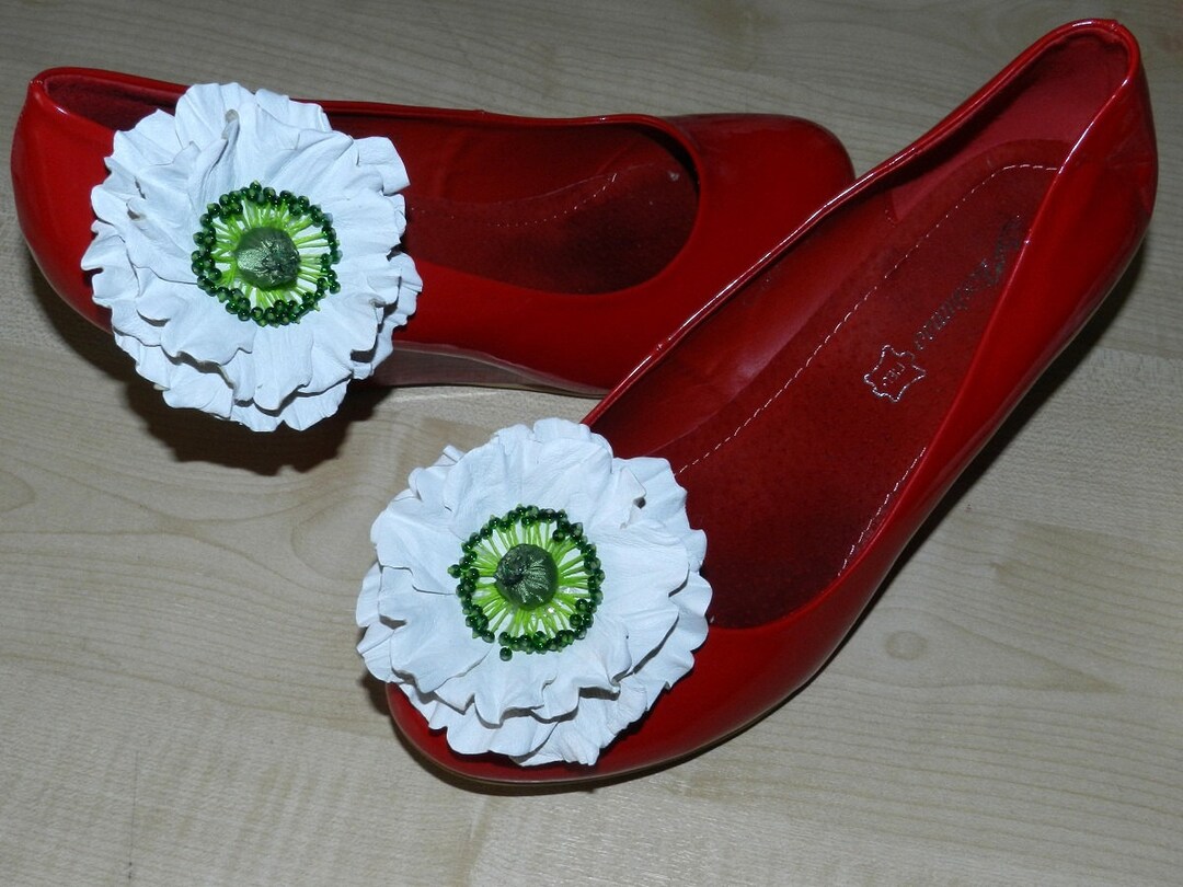 Shoe Clips, Leather Flower Shoe Accessories, Poppy Shoe Clips in White Etsy