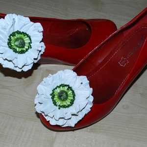 Shoe clips, Leather flower Shoe accessories, poppy in white