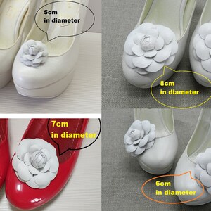White leather shoe clips, Leather flower Camelia white-8cm image 9