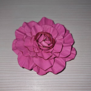 Leather flower brooch/ hair clip, Leather rose 6cm or 8cm  in diameter, pink