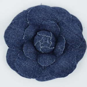 Denim camellia, flower brooch, Fabric flower brooch, Camellia