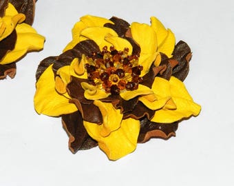 Yellow brown flower Shoe Clips, Women Shoe clips and or brooch