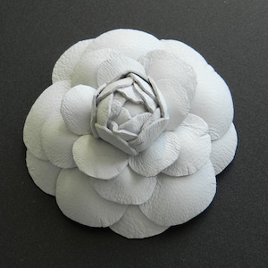 White camellia brooch, Flower brooch Camellia from natural leather white