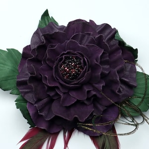 Leather rose, handmade leather flower - brooch ROSE